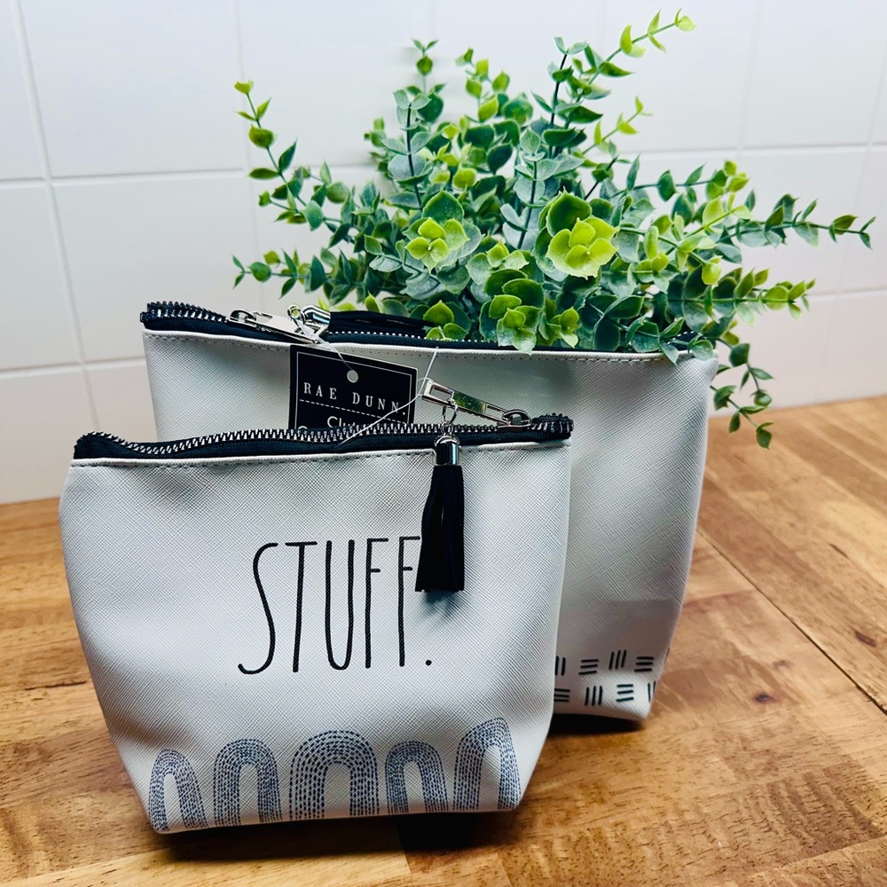 Rae Dunn White and Black Cosmetic Pouch Duo